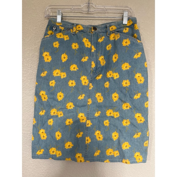 Liz Claiborne Floral Denim Skirt Women’s Size 8 - Picture 1 of 3